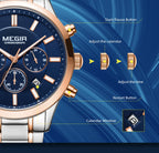 MEGIR Watches for Men 2021 New Chronograph Quartz Watch Luxury Stainless Steel Wristwatch Man Relogios Masculino часы мужские