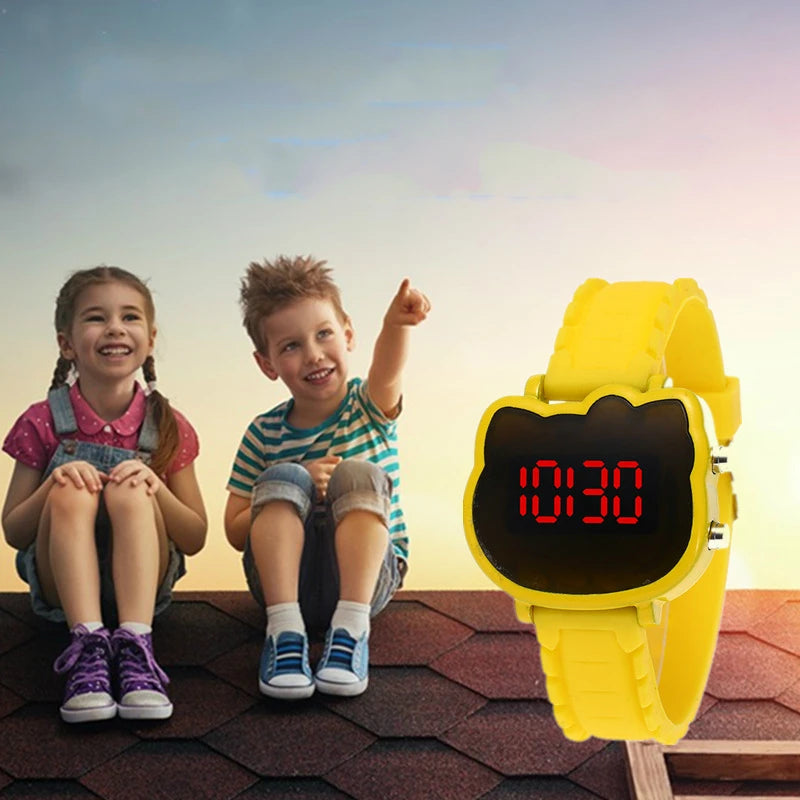 Kids Watches Children's Fashion Watch Girl Cartoon Waterproof Cute KT Cat LED Glowing Child Student Girl Electronic Watch