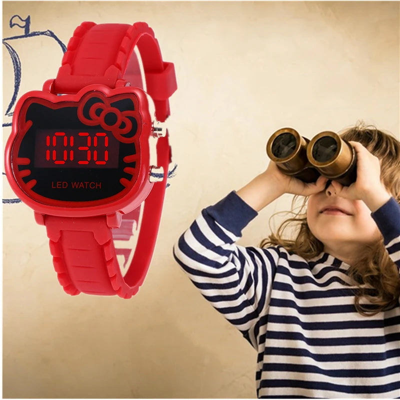 Kids Watches Children's Fashion Watch Girl Cartoon Waterproof Cute KT Cat LED Glowing Child Student Girl Electronic Watch