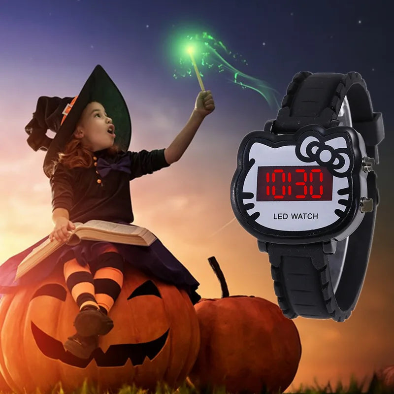 Kids Watches Children's Fashion Watch Girl Cartoon Waterproof Cute KT Cat LED Glowing Child Student Girl Electronic Watch