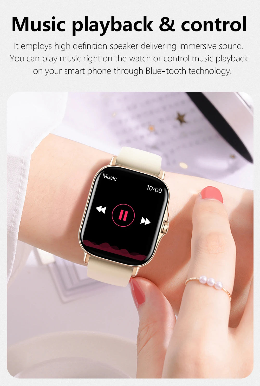 Smart watch with full touch screen, call, message reminder, music control and other functions, compatible with iPhone/android mo