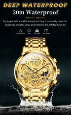 OLEVS 9947 Men's Watches Top Brand Luxury Original Waterproof Quartz Watch for Man Gold Skeleton Style 24 Hour Day Night New