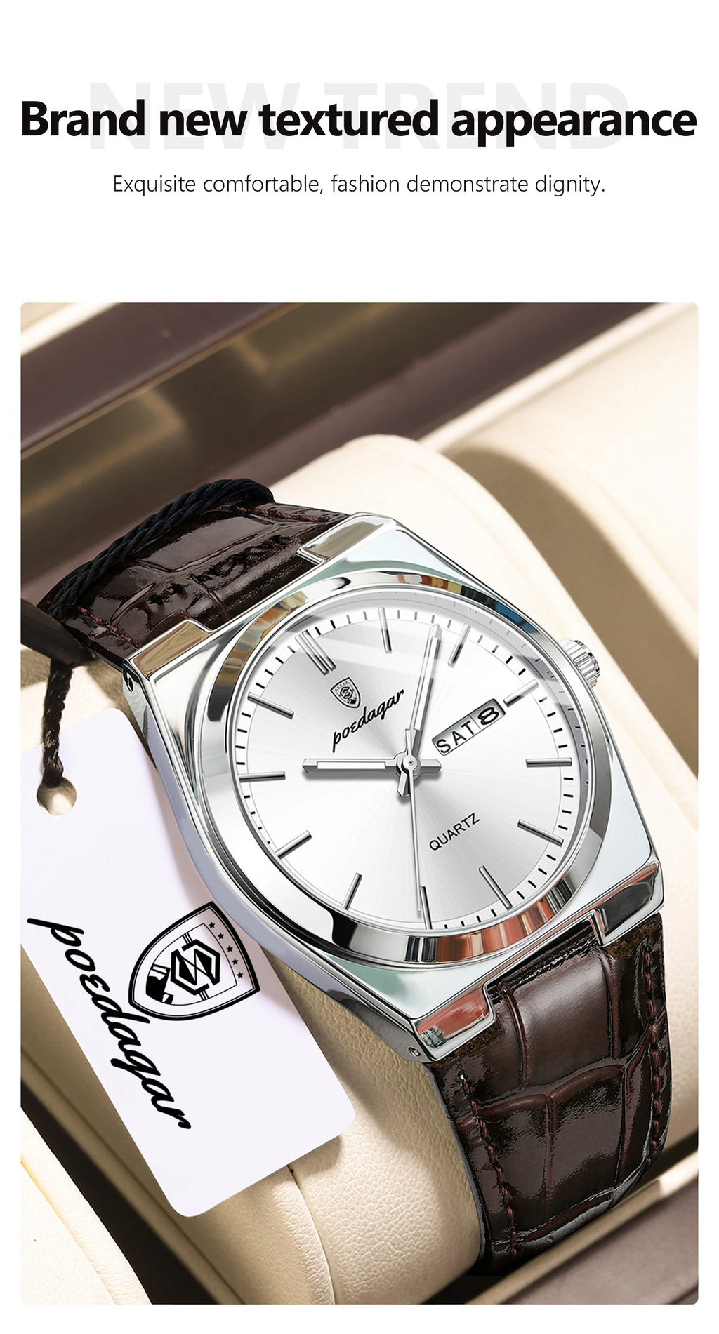 POEDAGAR Top Fashion Casual Men Watch Waterproof Luminous Date Week Man Wristwatch Outdoor Leather Business Men's Quartz Watches