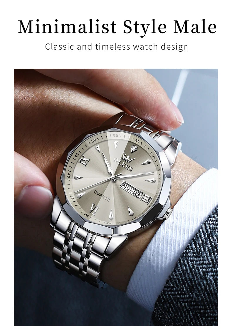 OLEVS 9998 Couple Watch Luxury Men Women Quartz Watch Dual Calendar Clock Waterproof Men's Women's Dating Couple Watch Set Gift