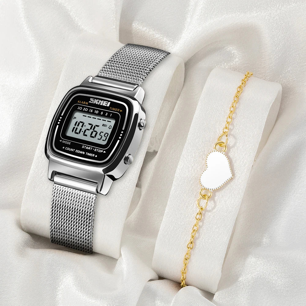 SKMEI Women Sports Watch Top Brands Luxury Waterproof Ladies Watches Small Dial Digital Wristwatch and Bracelet Relogio Feminino