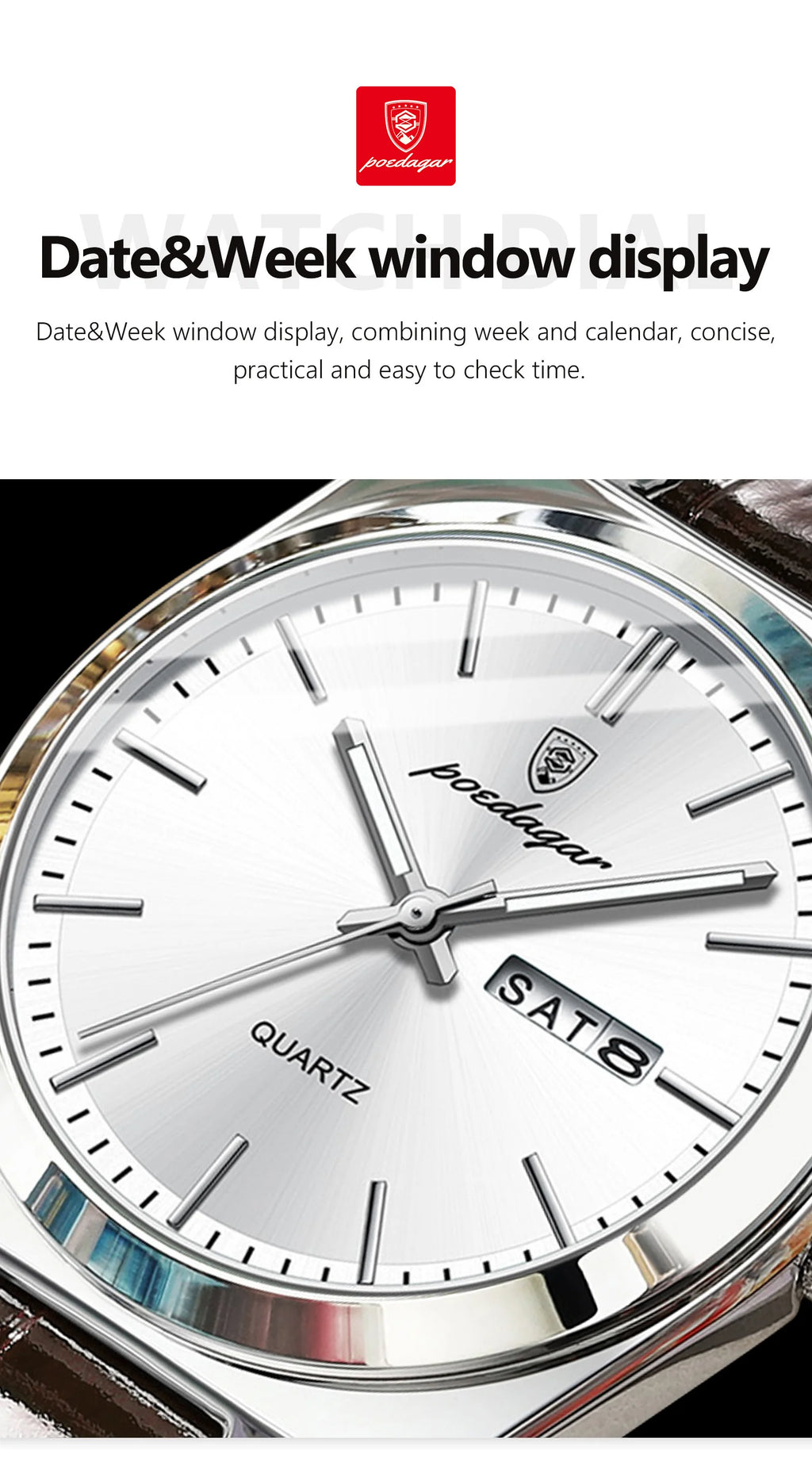 POEDAGAR Top Fashion Casual Men Watch Waterproof Luminous Date Week Man Wristwatch Outdoor Leather Business Men's Quartz Watches