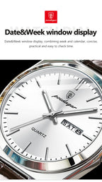 POEDAGAR Top Fashion Casual Men Watch Waterproof Luminous Date Week Man Wristwatch Outdoor Leather Business Men's Quartz Watches