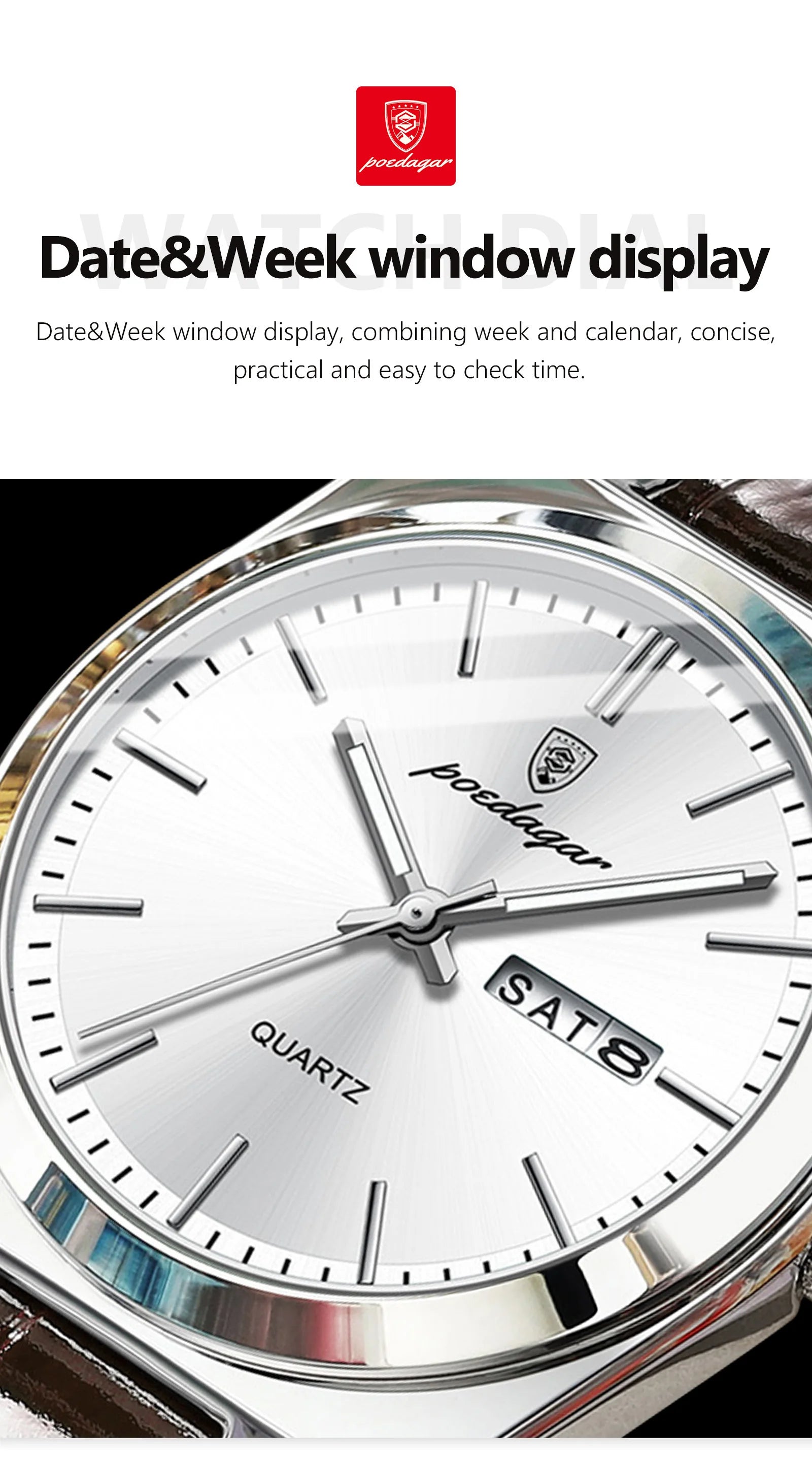 POEDAGAR Top Fashion Casual Men Watch Waterproof Luminous Date Week Man Wristwatch Outdoor Leather Business Men's Quartz Watches