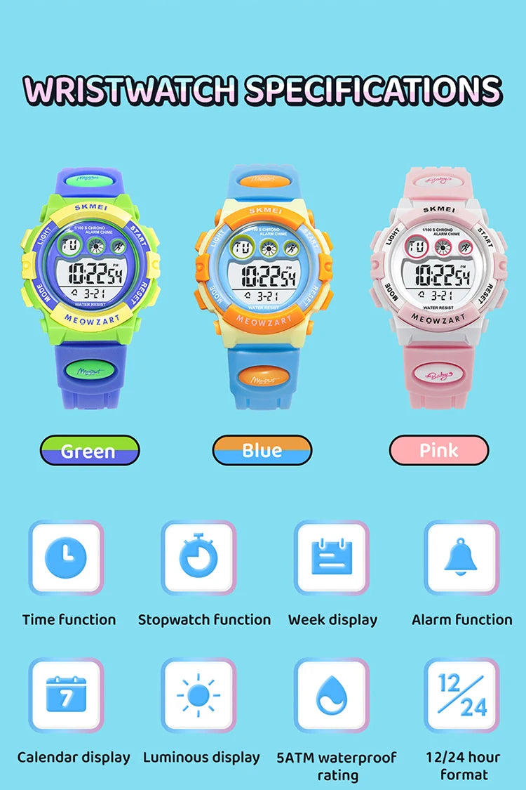 SKMEI Wristwatch For Boys Girl 5Bar Waterproof Kidss Children's Watch Luminous Display Sports Electronics Watch Relogio Infantil