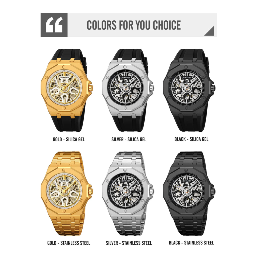 SKMEI M036 Movement Mens Casual Alloy Watches Movement Waterproof Mens Wristwatches Week Display Male Clock Luxury Mechanical