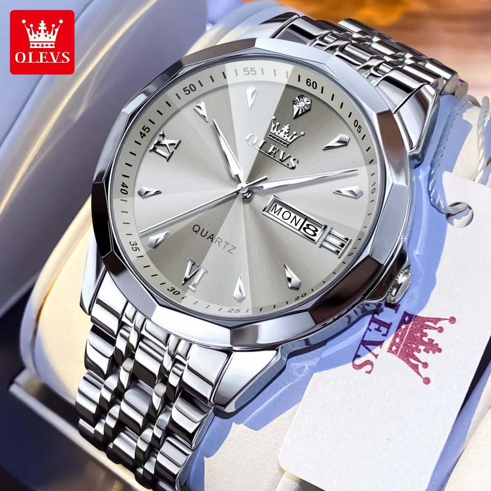 OLEVS 9998 Couple Watch Luxury Men Women Quartz Watch Dual Calendar Clock Waterproof Men's Women's Dating Couple Watch Set Gift