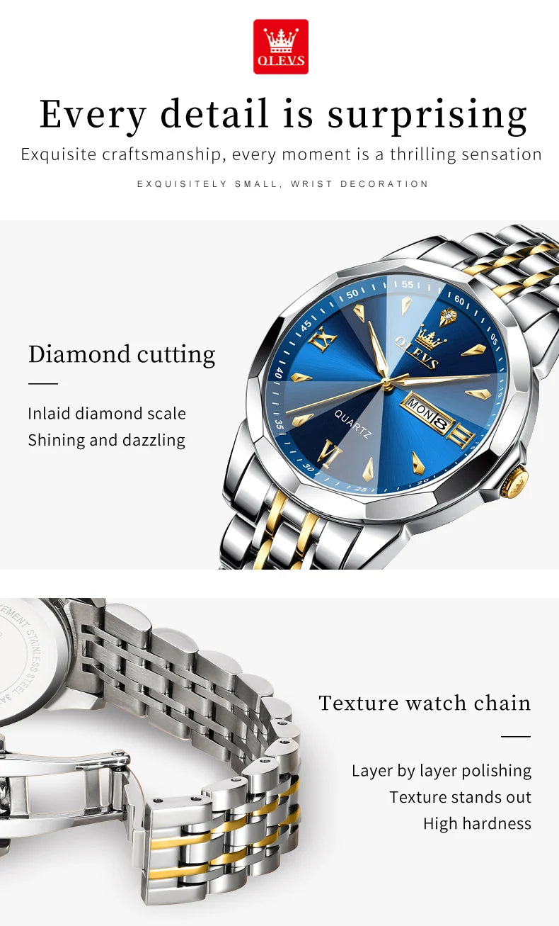 OLEVS 9998 Couple Watch Luxury Men Women Quartz Watch Dual Calendar Clock Waterproof Men's Women's Dating Couple Watch Set Gift