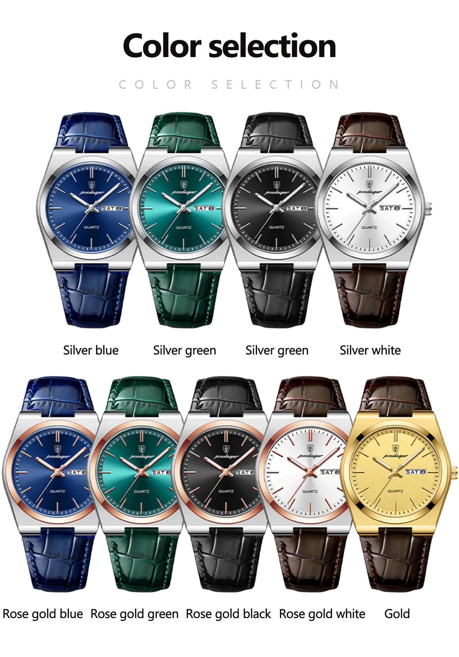 POEDAGAR Top Fashion Casual Men Watch Waterproof Luminous Date Week Man Wristwatch Outdoor Leather Business Men's Quartz Watches