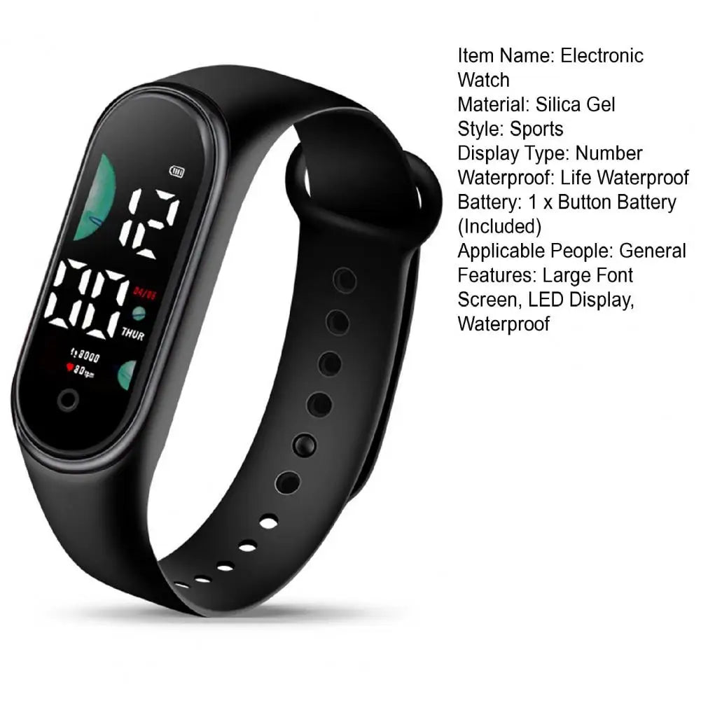 Kids Electronic Watch Sports Waterproof Wrist Watch Large Font Screen LED Display Luminous Auto Date Full Calendar Digital Watch