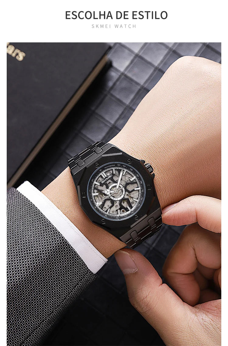 SKMEI M036 Movement Mens Casual Alloy Watches Movement Waterproof Mens Wristwatches Week Display Male Clock Luxury Mechanical