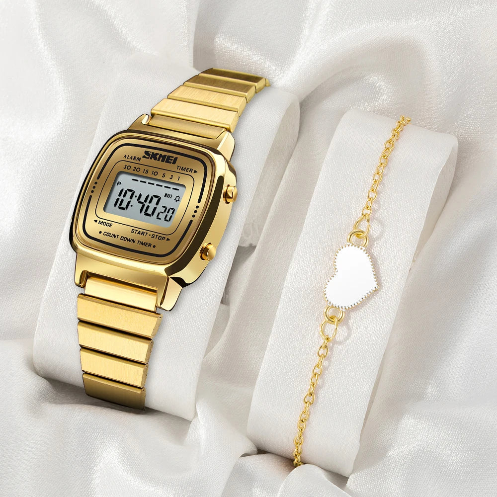 SKMEI Women Sports Watch Top Brands Luxury Waterproof Ladies Watches Small Dial Digital Wristwatch and Bracelet Relogio Feminino