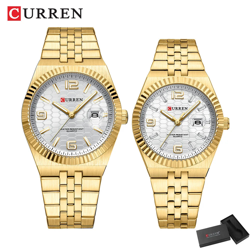 CURREN Couple Watches Waterproof Luminous Wristwatch for Lover Date Men‘s and Women's Wristwatch Simple Fashion