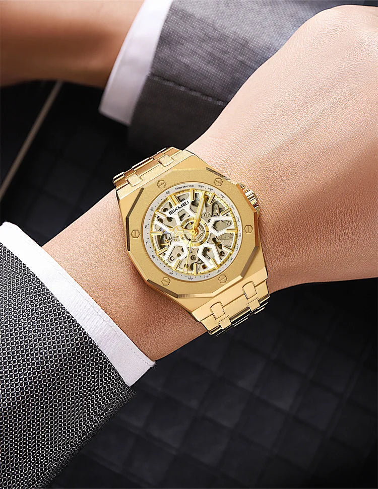 SKMEI M036 Movement Mens Casual Alloy Watches Movement Waterproof Mens Wristwatches Week Display Male Clock Luxury Mechanical