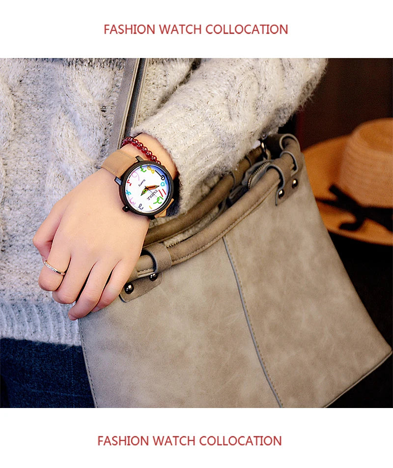 Women Watches Fashion Casual Big Number Analog Watches for Woman Leather Band Ladies Quartz Wristwatches relogio feminino