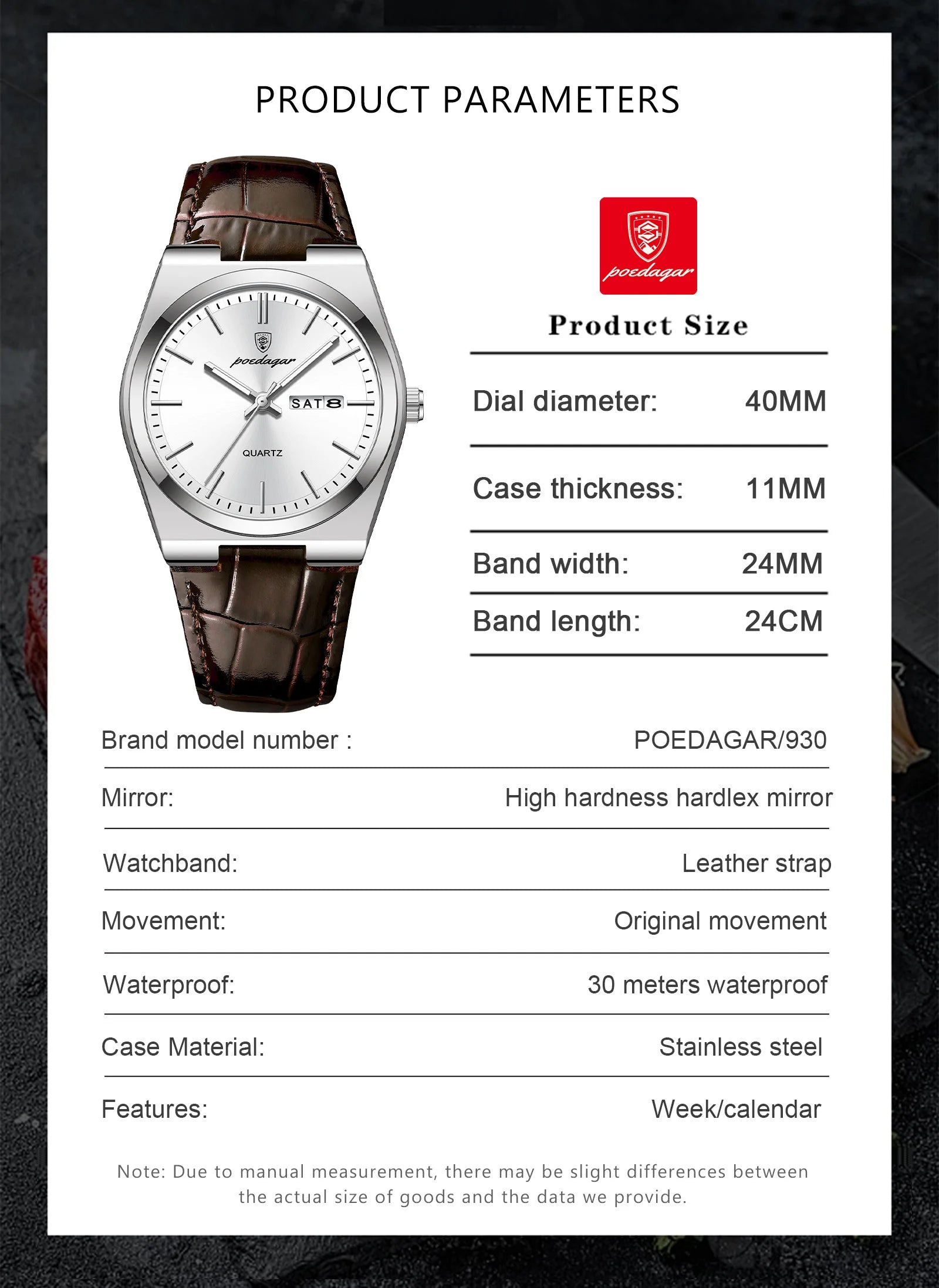 POEDAGAR Top Fashion Casual Men Watch Waterproof Luminous Date Week Man Wristwatch Outdoor Leather Business Men's Quartz Watches