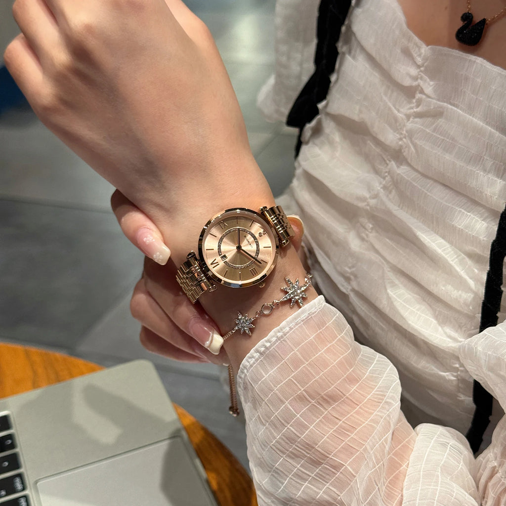 Fashion Couple Watches Stainless Steel Strap Analog Quartz Wristwatches His & Hers Matching Timepieces for Couples
