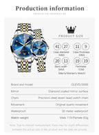OLEVS 9998 Couple Watch Luxury Men Women Quartz Watch Dual Calendar Clock Waterproof Men's Women's Dating Couple Watch Set Gift