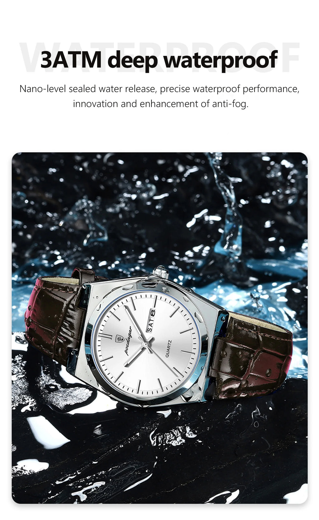 POEDAGAR Top Fashion Casual Men Watch Waterproof Luminous Date Week Man Wristwatch Outdoor Leather Business Men's Quartz Watches