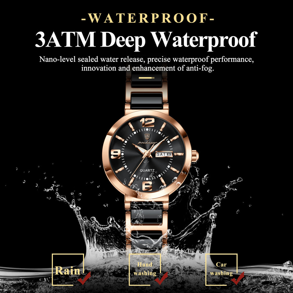 POEDAGAR Top Fashion Elegant Watch For Woman Week Date High Quality Waterproof Ladies Quartz Watch Stainless Steel Women Watches