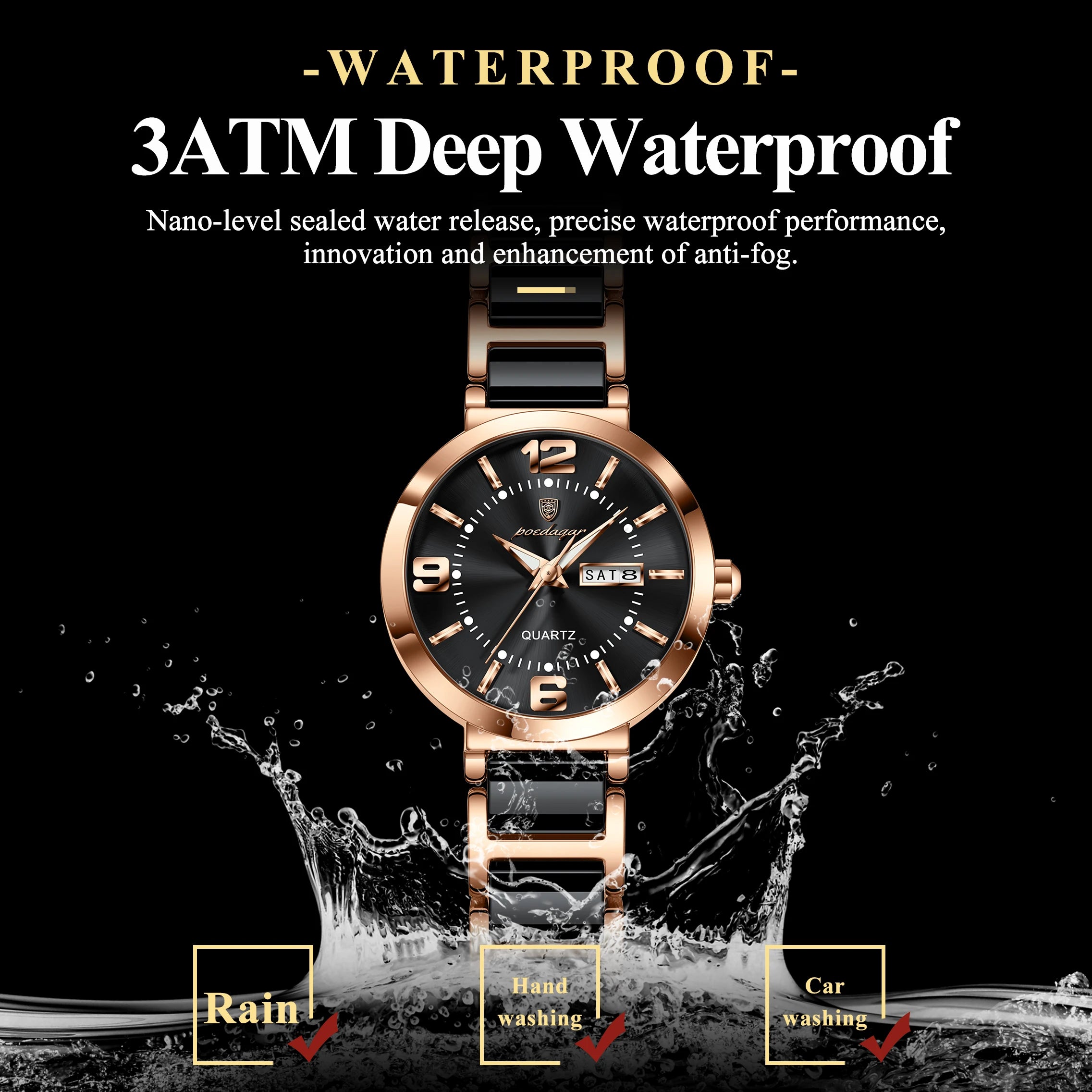 POEDAGAR Top Fashion Elegant Watch For Woman Week Date High Quality Waterproof Ladies Quartz Watch Stainless Steel Women Watches