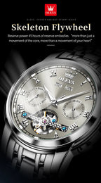 OLEVS 6607 Fully Automaitc Watches Stainless Steel Skeleton Flywheel Dual Calendar Top Luxury Brand Men's Mechanical Wristwatch