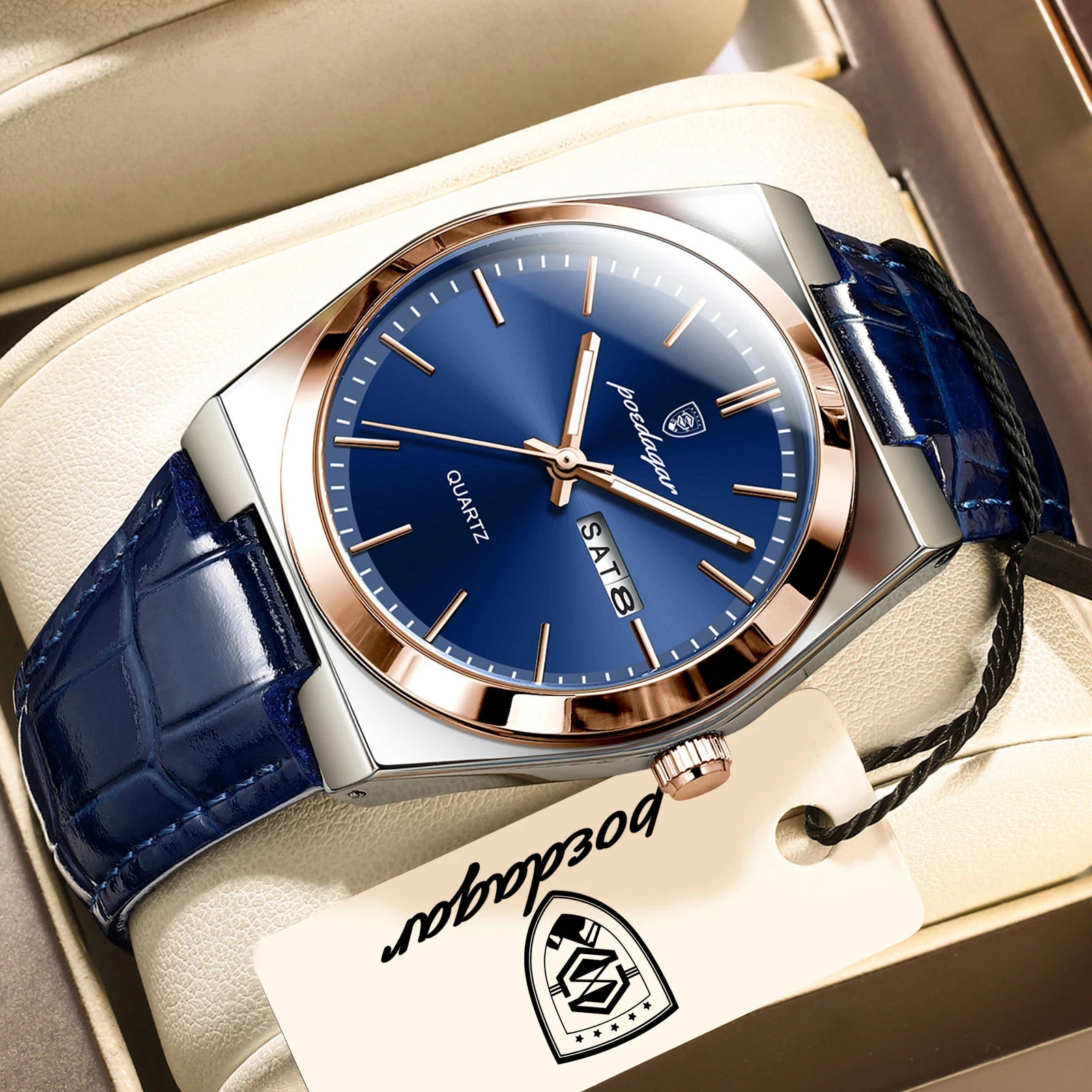 POEDAGAR Top Fashion Casual Men Watch Waterproof Luminous Date Week Man Wristwatch Outdoor Leather Business Men's Quartz Watches