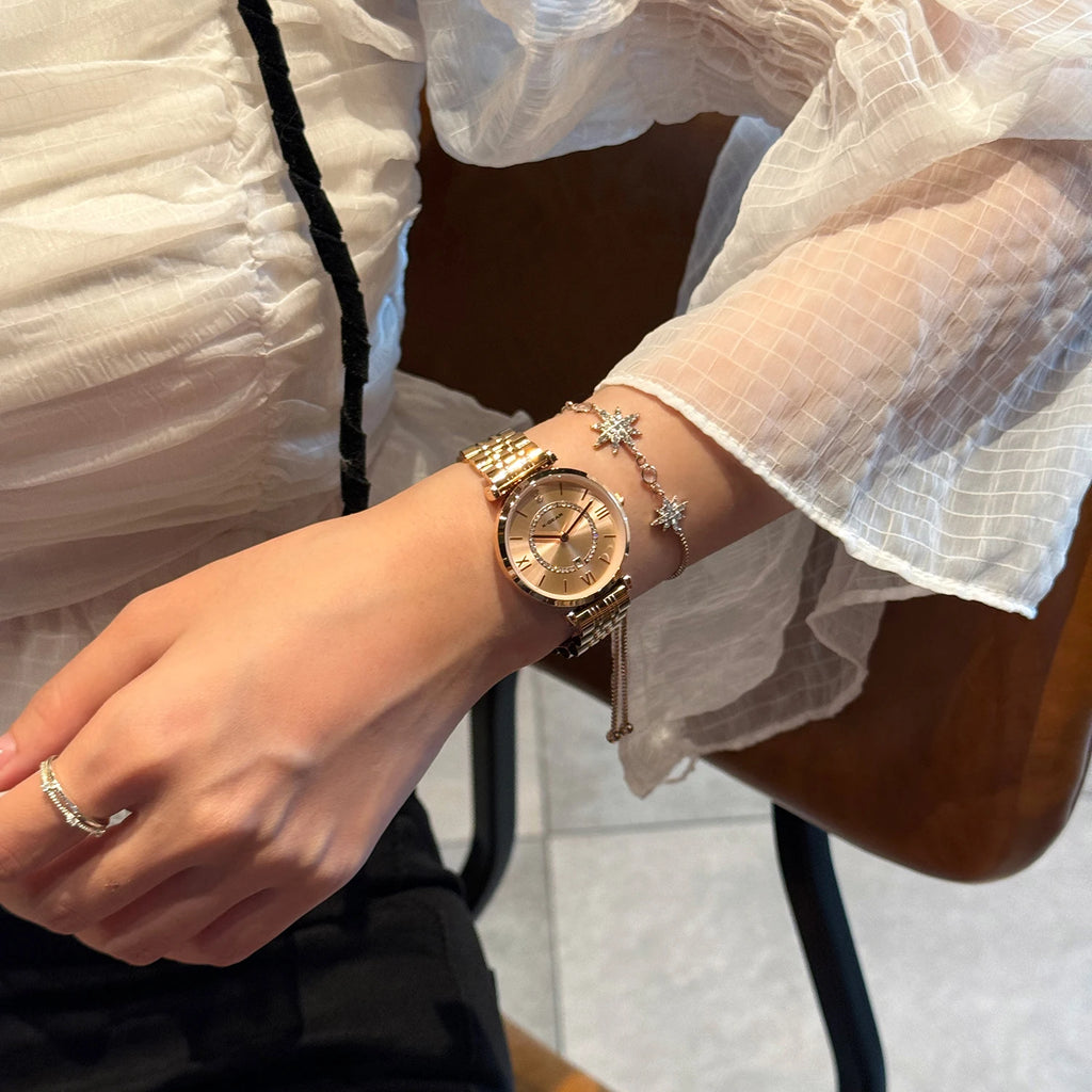 Fashion Couple Watches Stainless Steel Strap Analog Quartz Wristwatches His & Hers Matching Timepieces for Couples