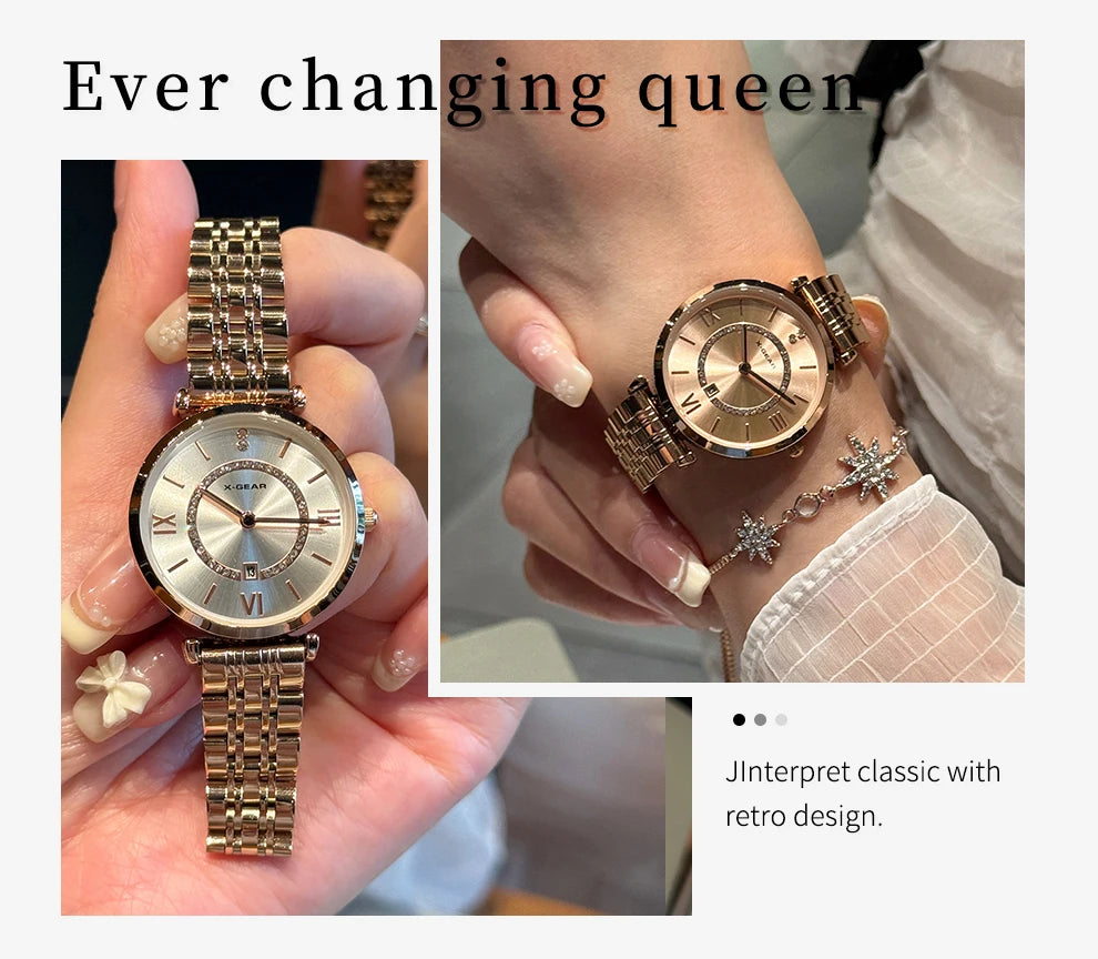 Fashion Couple Watches Stainless Steel Strap Analog Quartz Wristwatches His & Hers Matching Timepieces for Couples