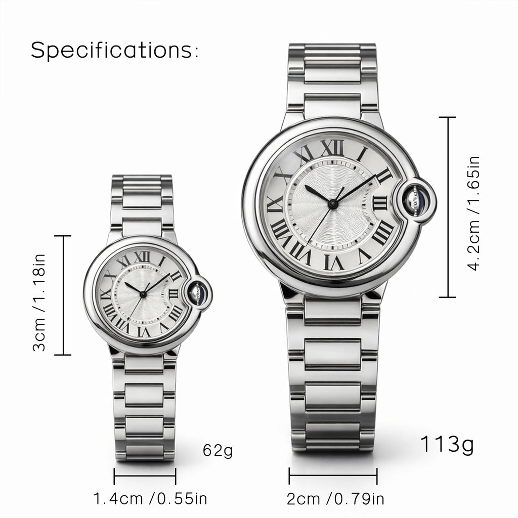 Couple Quartz Watches for Men Women Stainless Steel Roman Numeral Dial Wristwatch Waterproof Matching Watch Set with Gift Box