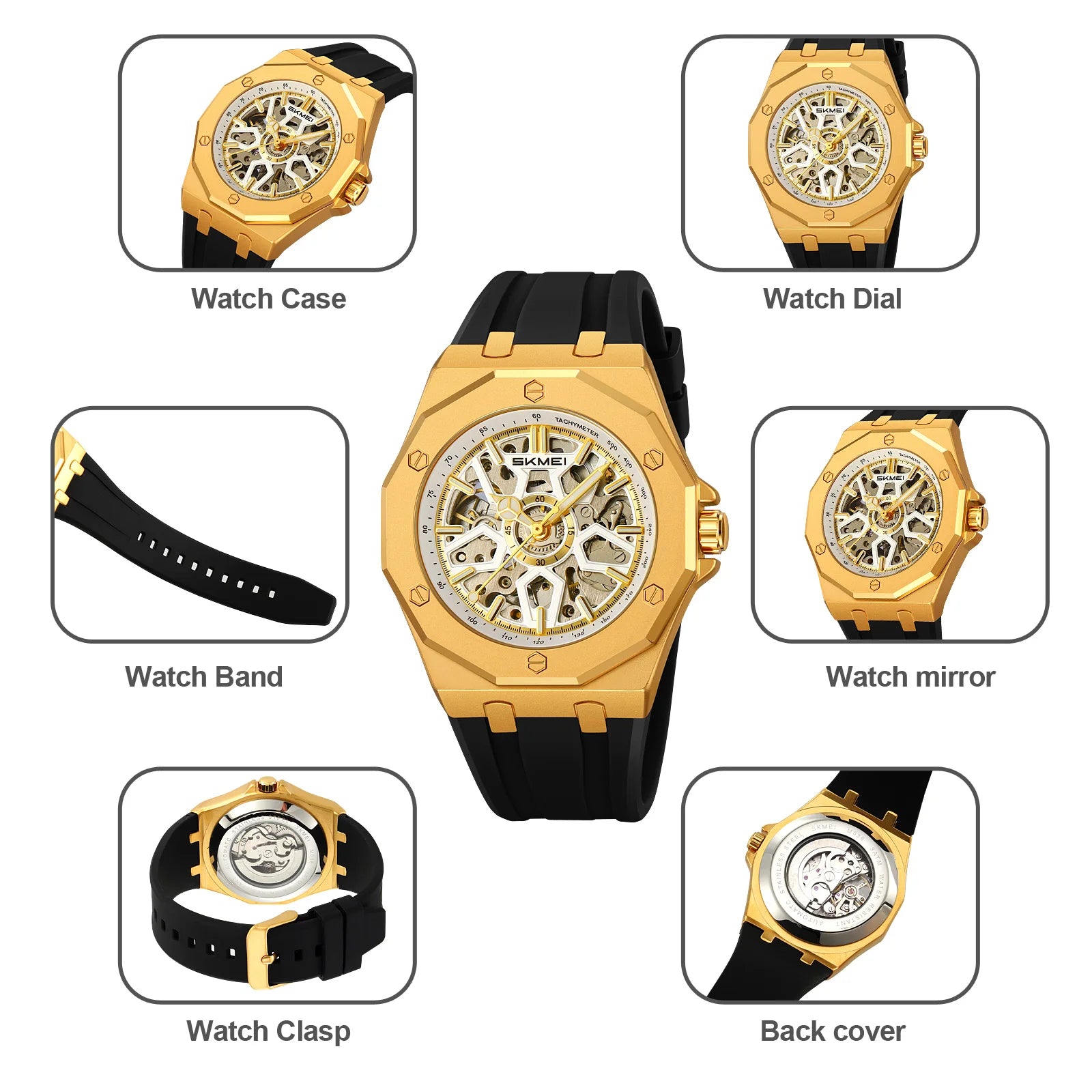 SKMEI M036 Movement Mens Casual Alloy Watches Movement Waterproof Mens Wristwatches Week Display Male Clock Luxury Mechanical
