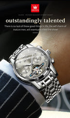OLEVS 6607 Fully Automaitc Watches Stainless Steel Skeleton Flywheel Dual Calendar Top Luxury Brand Men's Mechanical Wristwatch