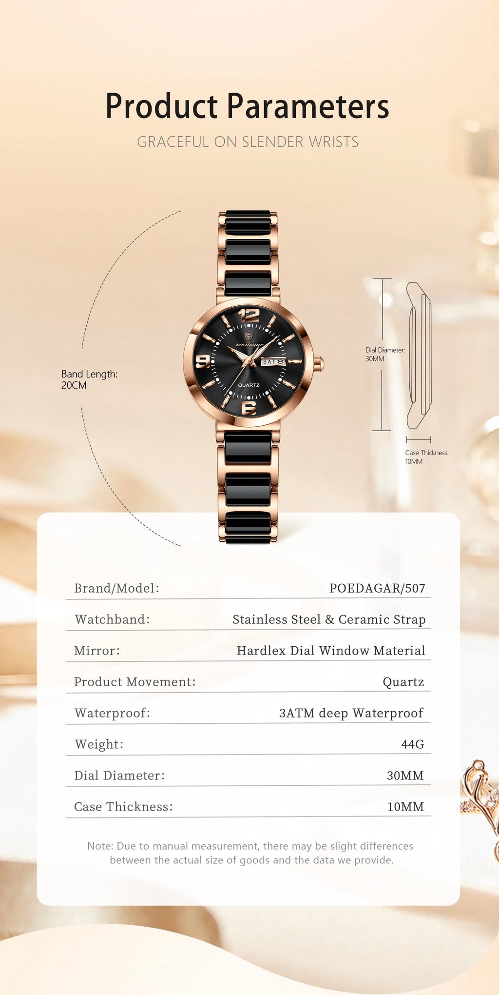 POEDAGAR Top Fashion Elegant Watch For Woman Week Date High Quality Waterproof Ladies Quartz Watch Stainless Steel Women Watches