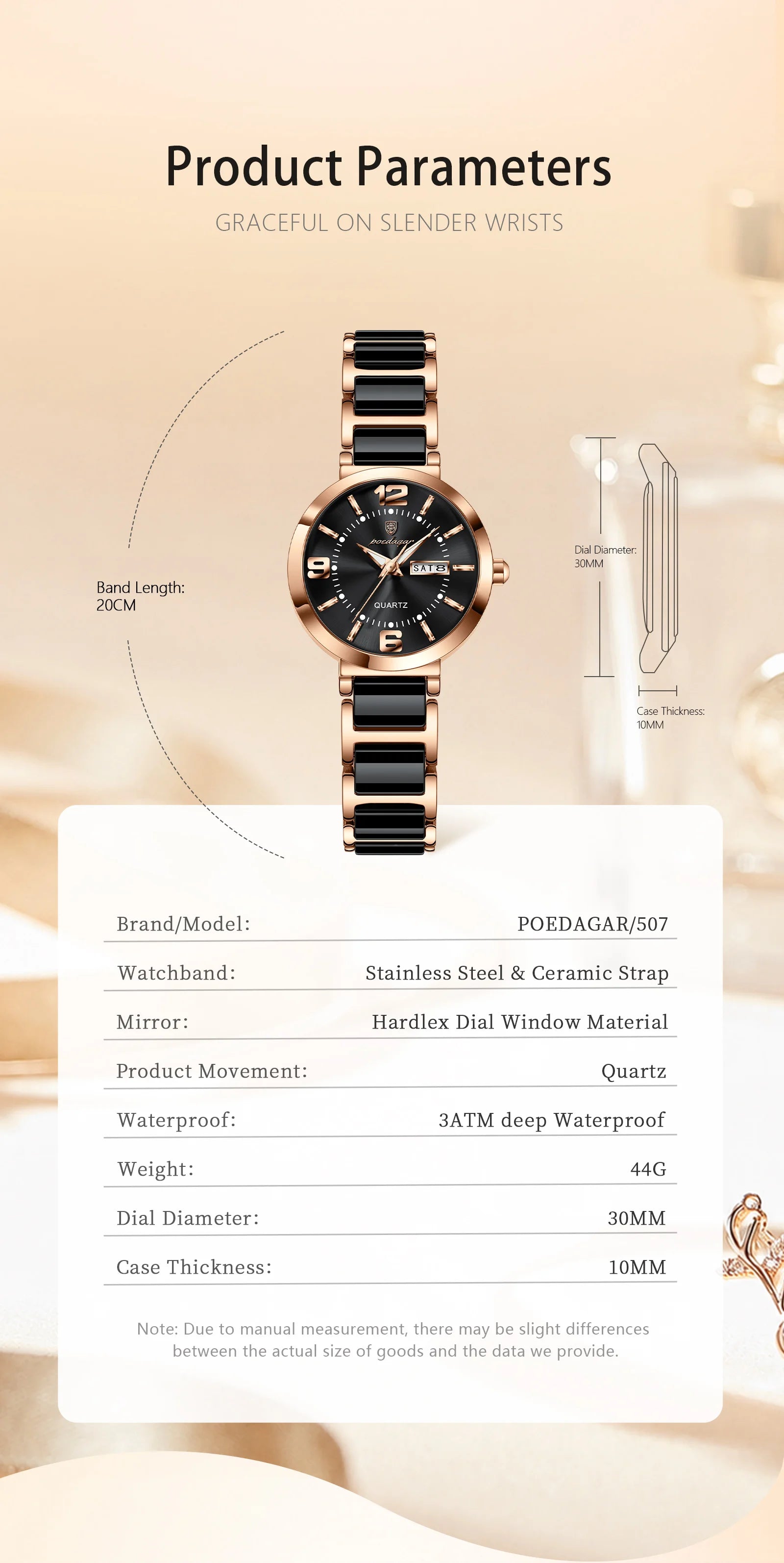 POEDAGAR Top Fashion Elegant Watch For Woman Week Date High Quality Waterproof Ladies Quartz Watch Stainless Steel Women Watches