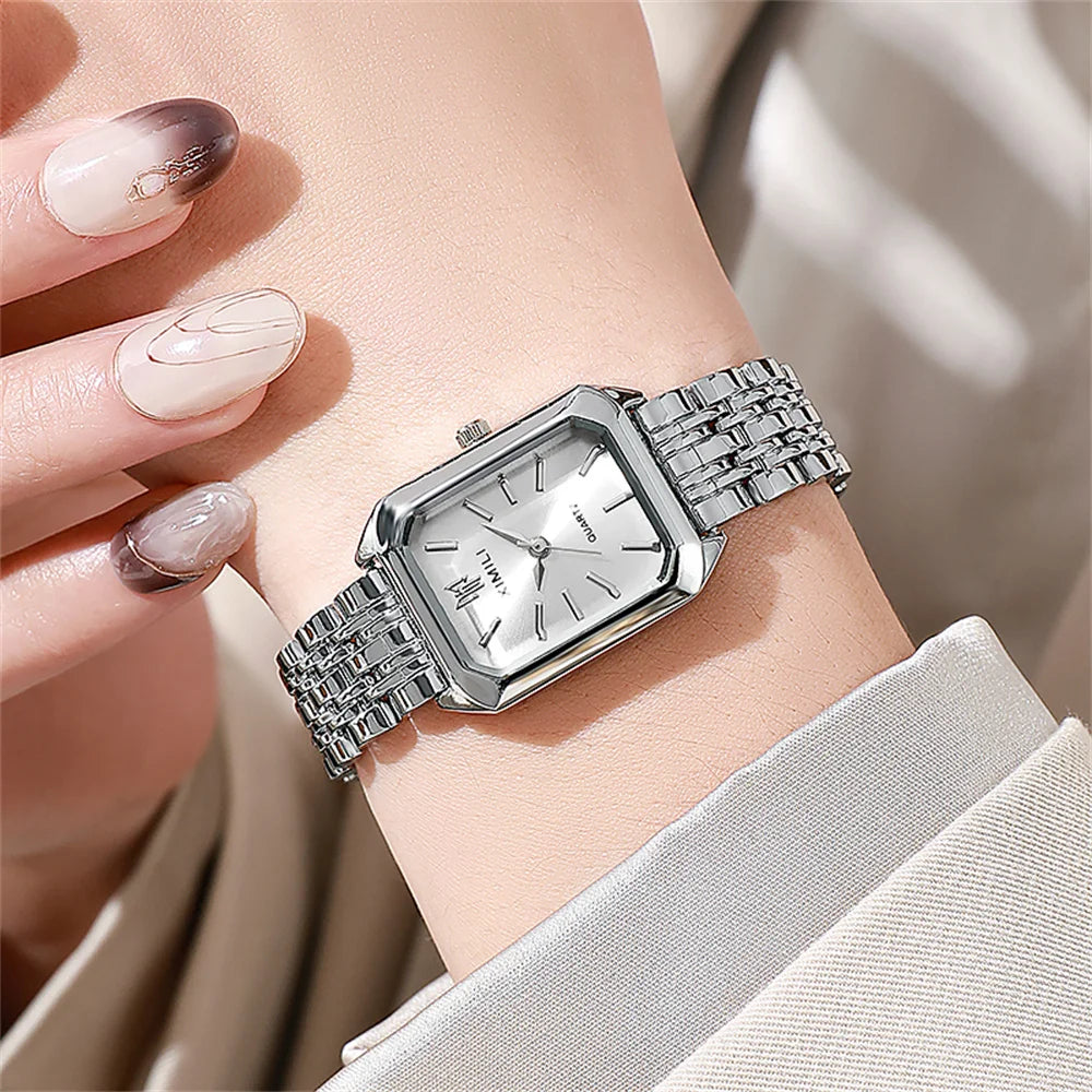Hot Selling 2025 Fashion Women's Minimalist Square Quartz Watch Casual Sports Orange Silicone Women Gift Clock Watches
