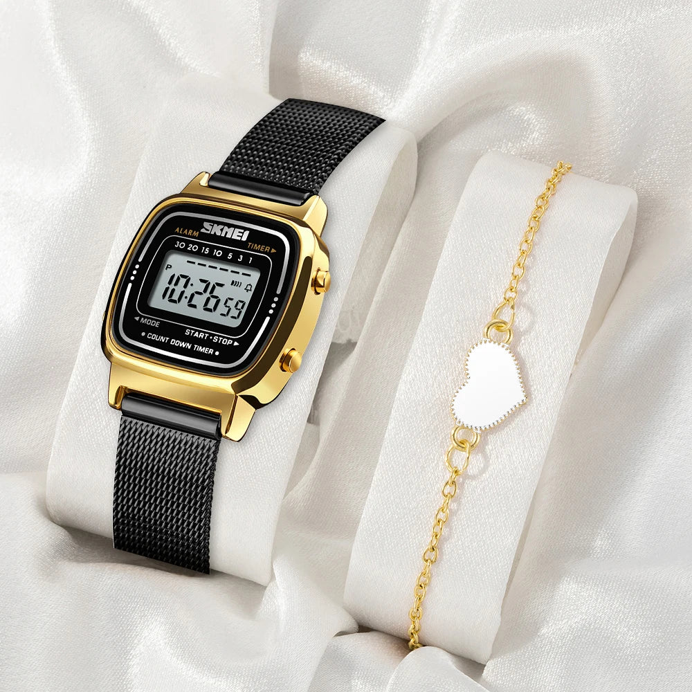 SKMEI Women Sports Watch Top Brands Luxury Waterproof Ladies Watches Small Dial Digital Wristwatch and Bracelet Relogio Feminino