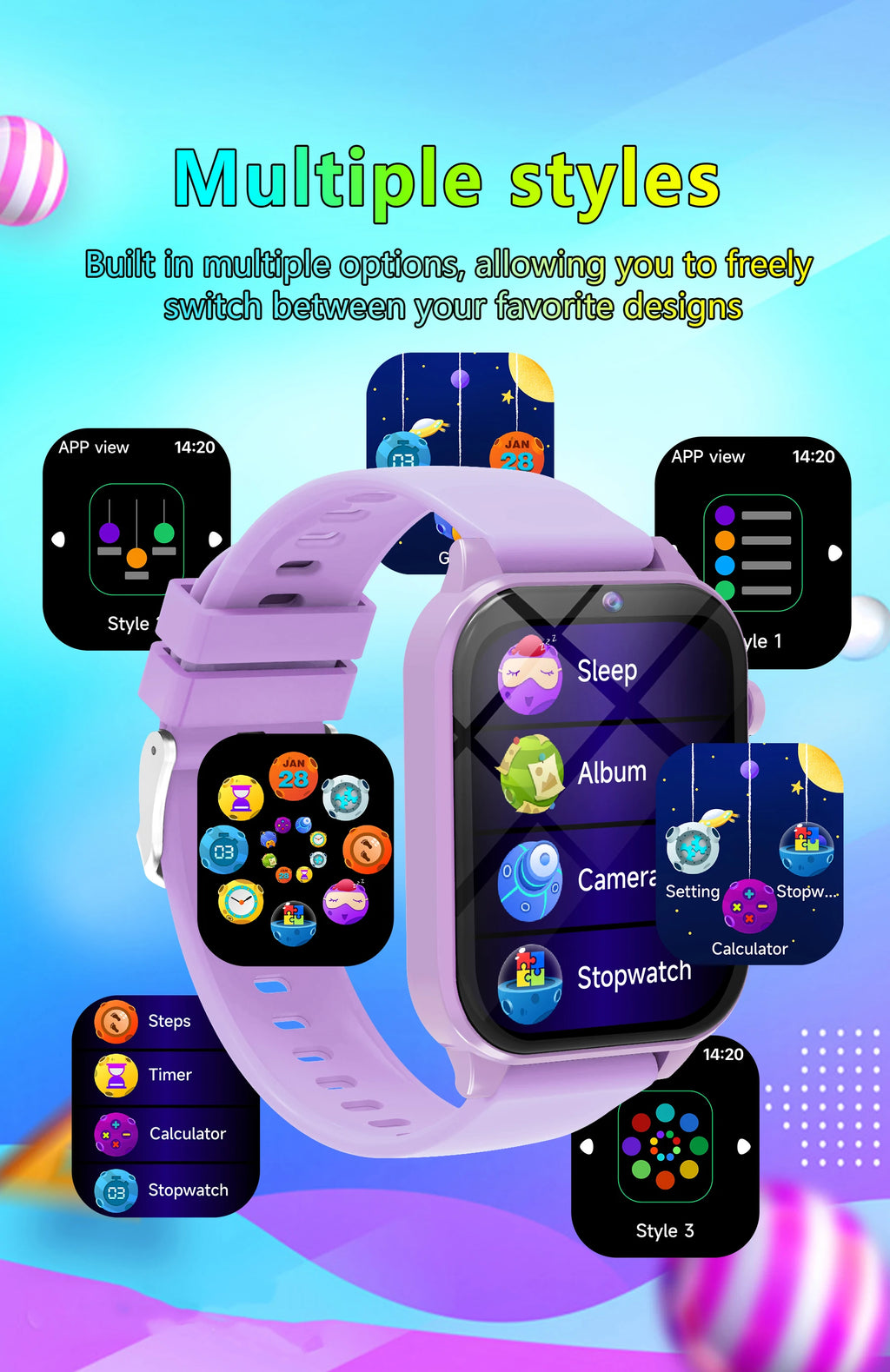 Kids Smart Watch 1.83" HD Screen Built-in 18 Games HD Camera Flashlight Sleep Monitor Alarm Clock Children Gift for Boys & Girls