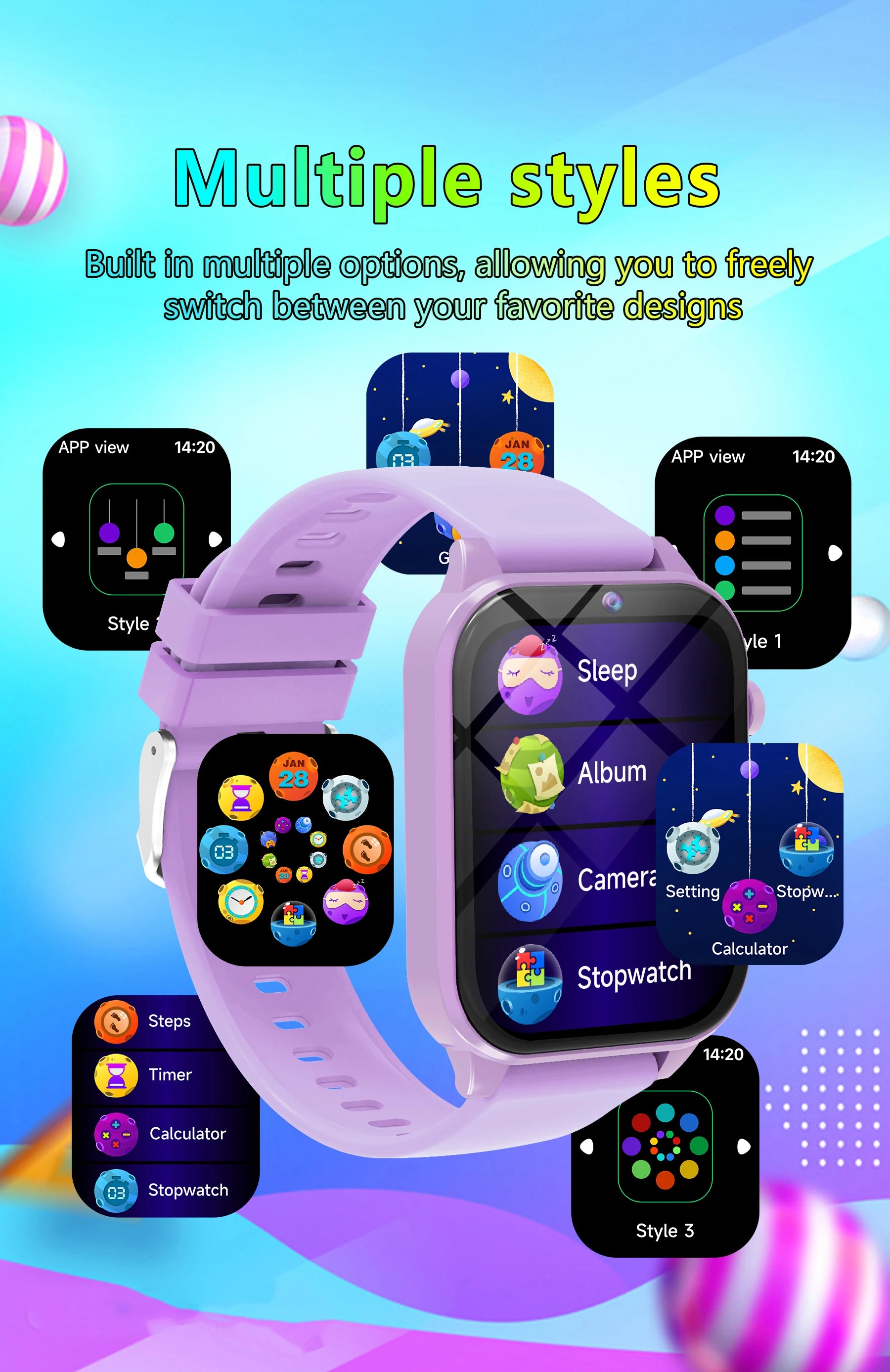Kids Smart Watch 1.83" HD Screen Built-in 18 Games HD Camera Flashlight Sleep Monitor Alarm Clock Children Gift for Boys & Girls