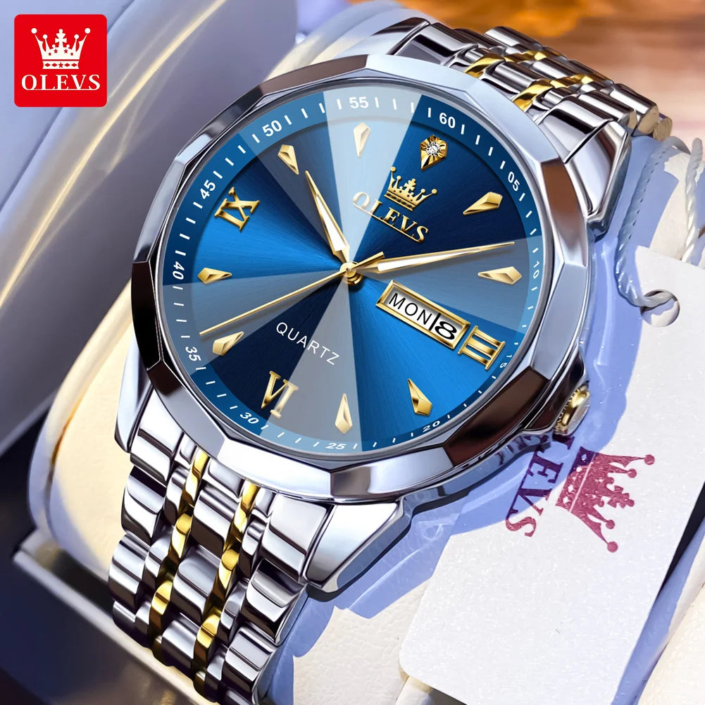 OLEVS 9998 Couple Watch Luxury Men Women Quartz Watch Dual Calendar Clock Waterproof Men's Women's Dating Couple Watch Set Gift