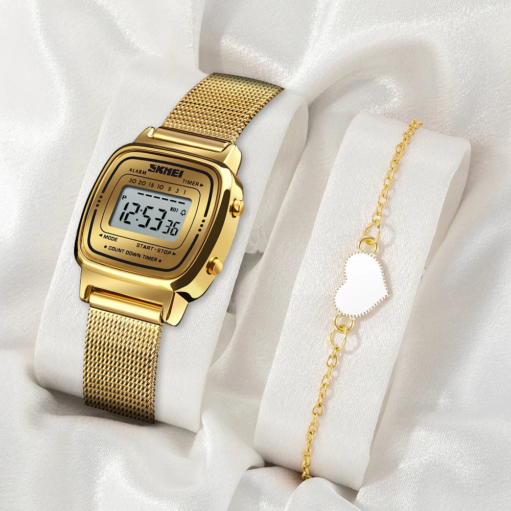 SKMEI Women Sports Watch Top Brands Luxury Waterproof Ladies Watches Small Dial Digital Wristwatch and Bracelet Relogio Feminino