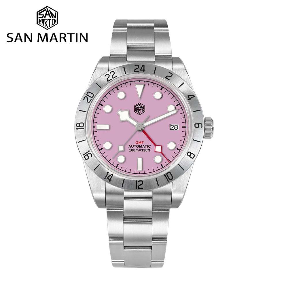 San Martin 39mm Luxury Couple Watches NH34 GMT 316L Stainless Steel Automatic Mechanical Men Watch Gift for boyfriend Sapphire