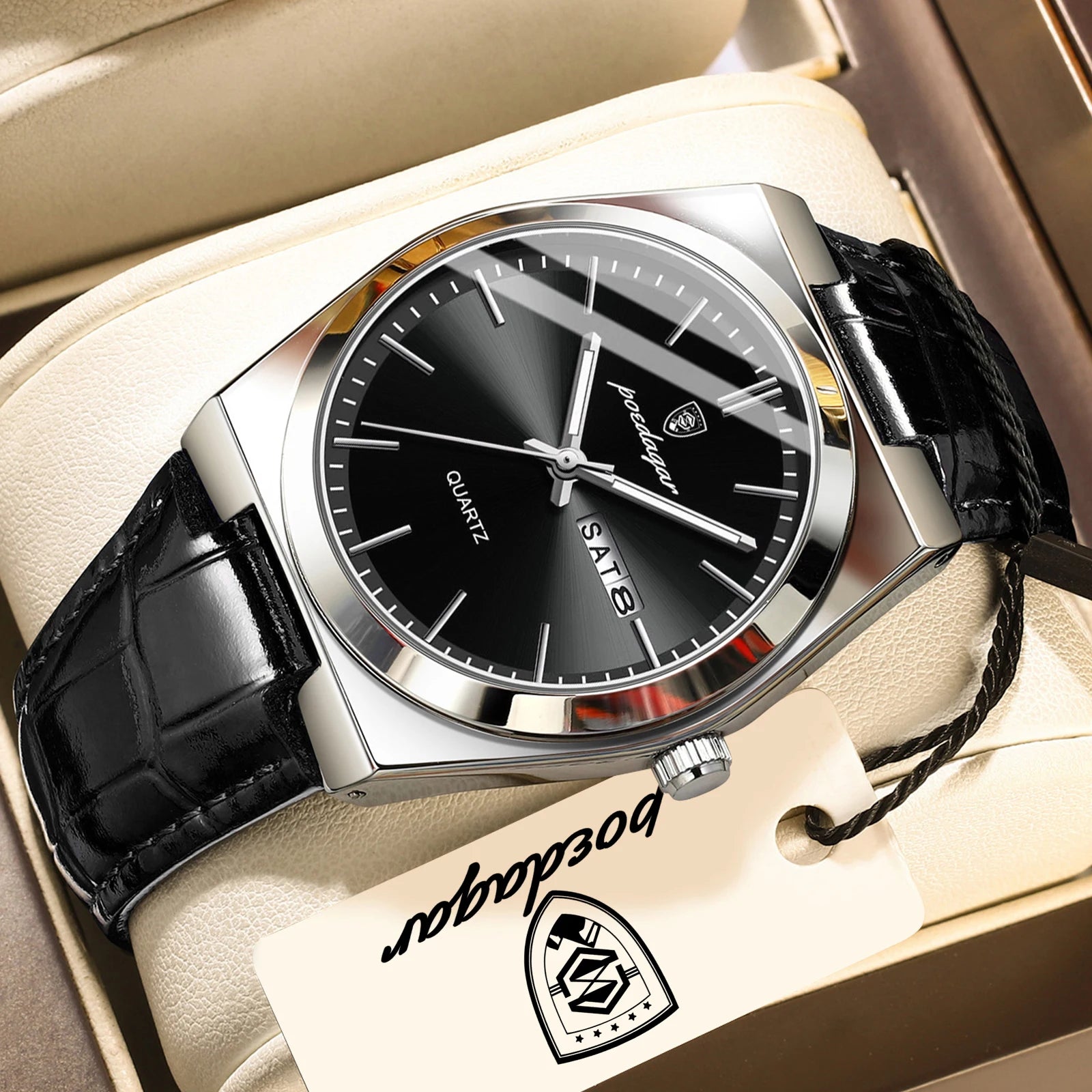 POEDAGAR Top Fashion Casual Men Watch Waterproof Luminous Date Week Man Wristwatch Outdoor Leather Business Men's Quartz Watches