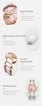 JSDUN 8820 Women Watches Mechanical Watch Luxury Elegant Original Watch Ceramics Strap Waterproof Luminous Ladies Watch Gift Box