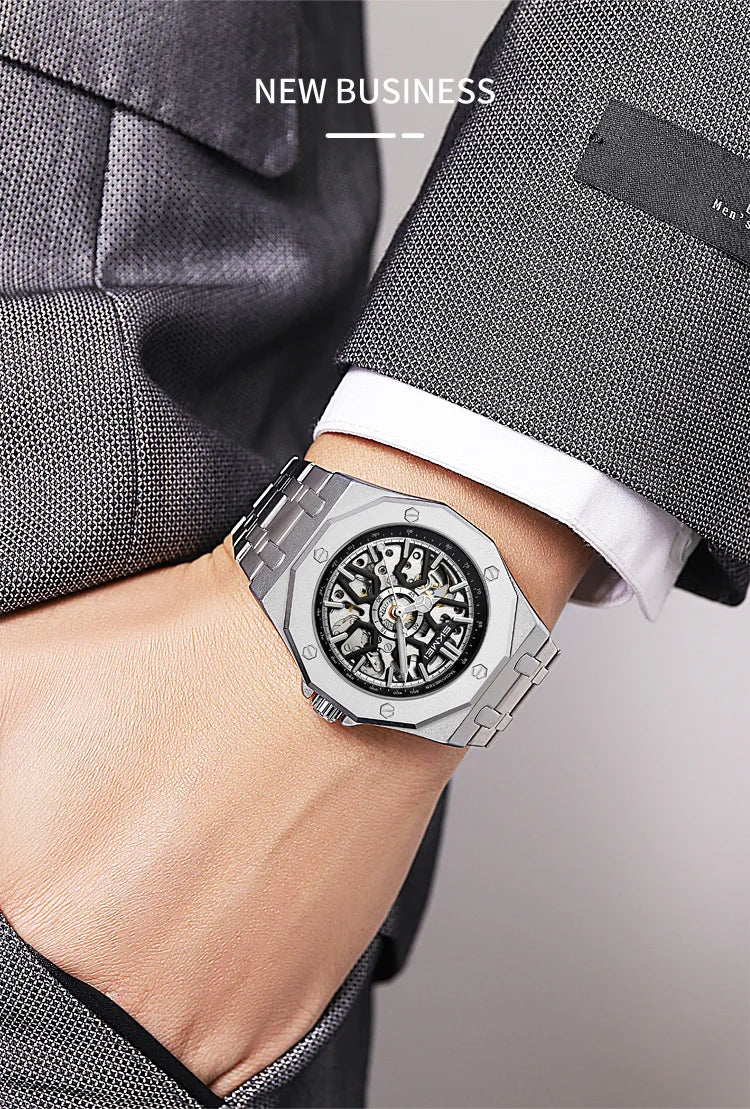 SKMEI M036 Movement Mens Casual Alloy Watches Movement Waterproof Mens Wristwatches Week Display Male Clock Luxury Mechanical