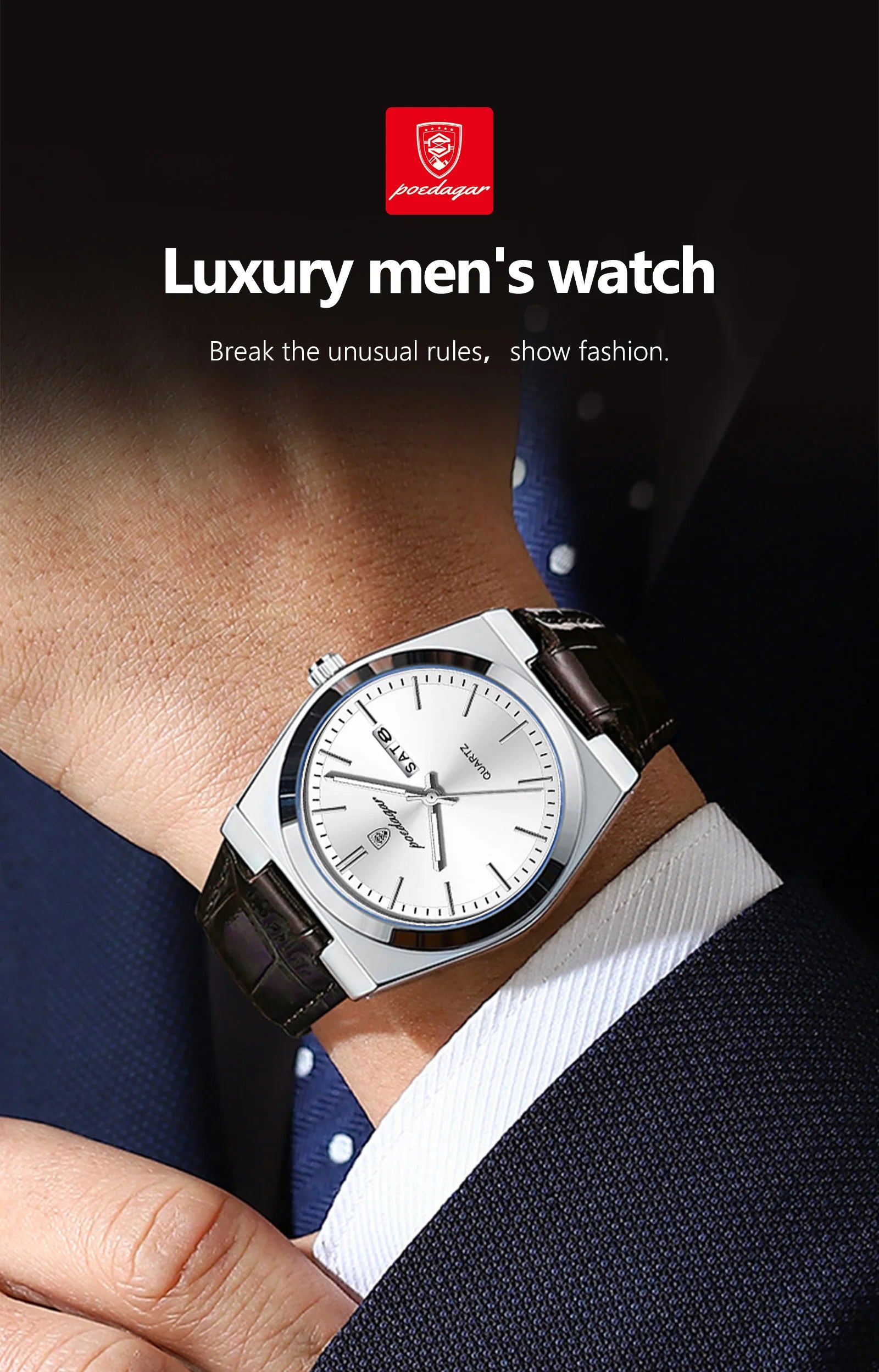 POEDAGAR Top Fashion Casual Men Watch Waterproof Luminous Date Week Man Wristwatch Outdoor Leather Business Men's Quartz Watches