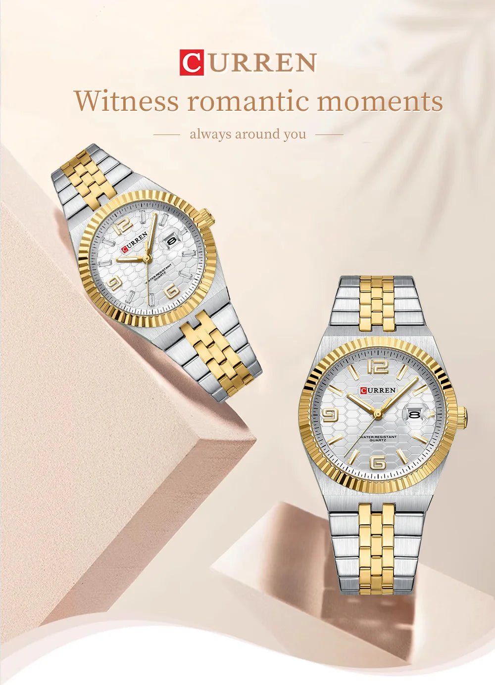 CURREN Couple Watches Waterproof Luminous Wristwatch for Lover Date Men‘s and Women's Wristwatch Simple Fashion